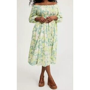 Torrid Challis Puff Sleeve Tea Length Dress Size 3X Midi Floral Green Boho NEW